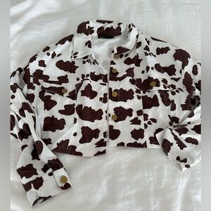 Brown and White cowprint crop jacket
